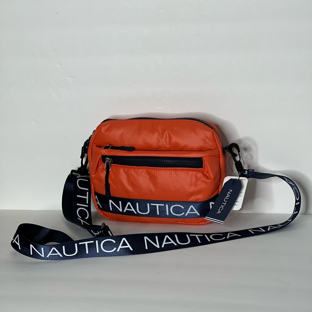 Nautical Crossbody Bag Orange Navy Logo Shoulder Bag Puffer Waist padded - Picture 10 of 16